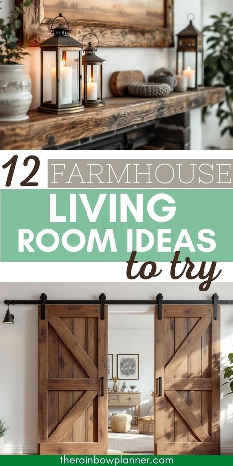 farmhouse living room ideas Wall Decor For Farmhouse Living Room, Rustic Wall Ideas, Farmhouse Wall Colors, Earthy Farmhouse, Country Farmhouse Decor Living Room, Rustic Home Decorating, Farmhouse Living Room Wall, Rustic Farmhouse Decor Ideas, Rustic Farmhouse Fireplace