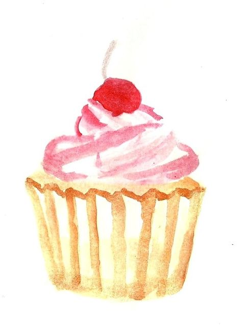 Cupcake Heaven Cupcake Painting, Cupcake Illustration, Cupcake Drawing, Watercolor Birthday Cards, Watercolor Beginner, Cupcake Art, Watercolor Food, Watercolor Birthday, Diy Watercolor Painting