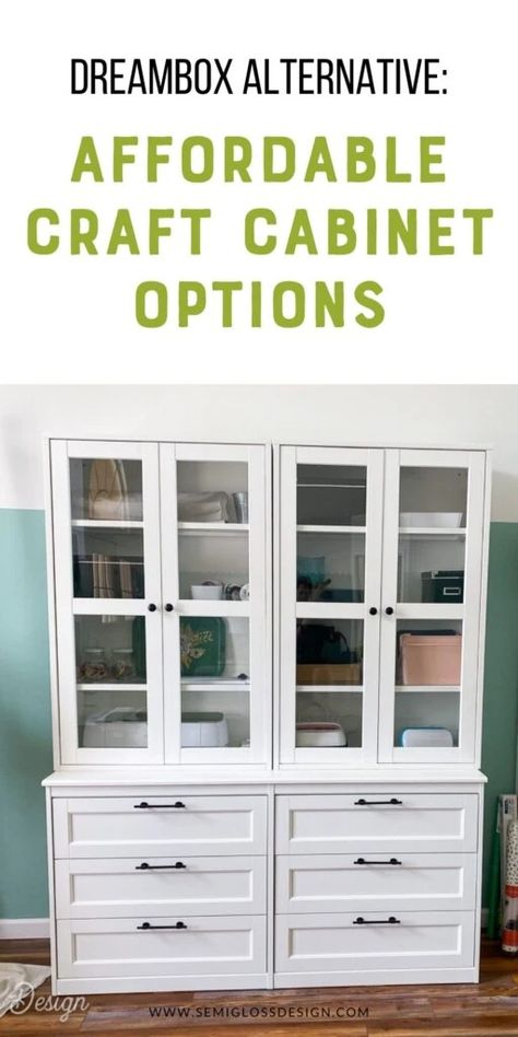 Looking for a dreambox alternative? Learn more about how I made an affordable craft cabinet to store my craft supplies. China Cabinet Craft Storage, Craft Room Office Storage Cabinets, Craft Room Storage Cabinets Diy, Craft Wardrobe Storage, Diy Dreambox Ikea Hack, Diy Craft Storage Ideas Small Spaces, Dreambox Alternative, Cricut Cabinet, Diy Craft Storage Cabinet