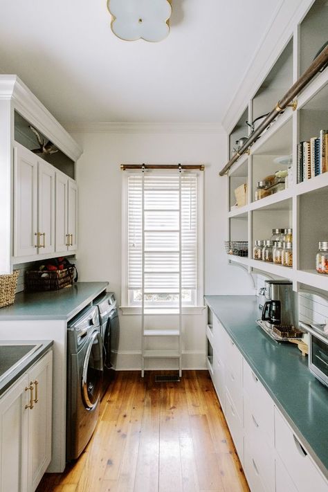 This large pantry is the perfect spot to store pantry items, small appliances and even houses the washer and dryer. The perfect all purpose area. Pantry With Washer Dryer, Small Pantry With Washer And Dryer, Washer Dryer In Pantry, Butler Pantry With Washer And Dryer, Combo Laundry And Pantry, Kitchen Pantry Laundry Combo, Washroom And Pantry Combo, Shared Laundry And Pantry, Shared Pantry And Laundry Room