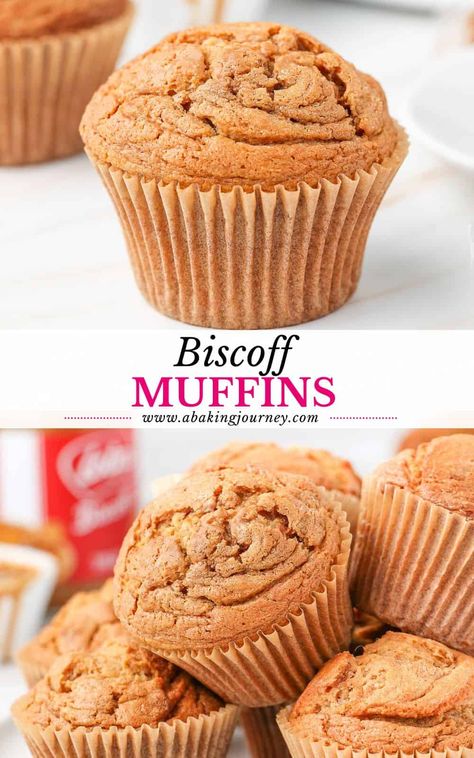 These delicious Biscoff Muffins are super quick and easy to make in one bowl only, and packed with cookie butter and lotus biscoff flavours! Cookie Butter Snack Ideas, Fun Muffin Flavors, Cookie Butter Muffins, Biscoff Muffins, Biscoff Butter, Biscoff Cookie Recipe, Savory Muffins Recipes, Biscoff Recipes, Biscoff Cookie Butter