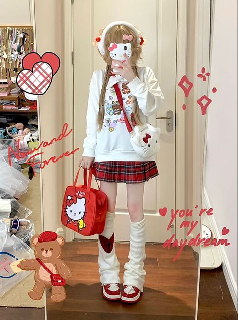 Y2k Fashion Kawaii, Kawaii Fashion Outfits Casual, Hello Kitty Aesthetic Outfit, Sanrio Outfits, Kawaii Outfit Ideas, Estilo Harajuku, Kitty Clothes, Harajuku Fashion Street, Hello Kitty Clothes