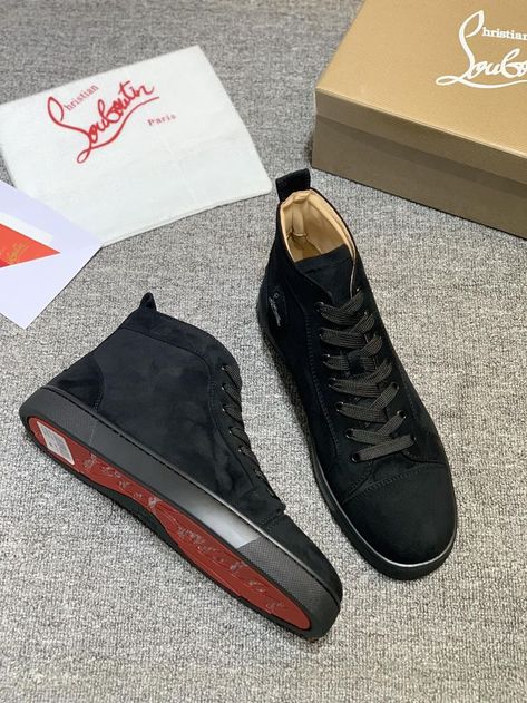 Christian Louboutin Shoes Mens, Louboutin Shoes Mens, Christian Louboutin Flats, Christian Louboutin Sneakers, Nike Shoes Girls, Black Men Fashion Swag, Sneaker Lovers, Leather High Tops, Black Men Fashion