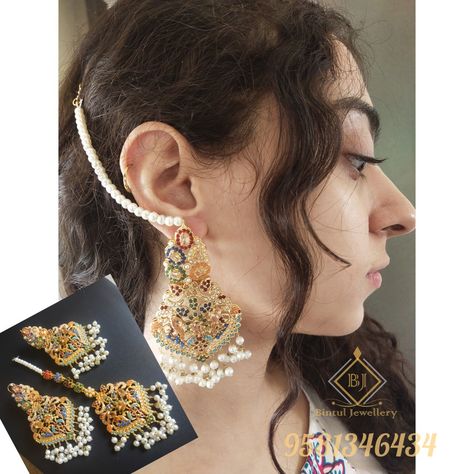 Jadau jewellery 
Punjabi jewellery
Pakistani jewellery
Earings set
Nauratan Jadau Jewellery, Real Pearls, Types Of Fashion Styles, Plating, Stone, Silver