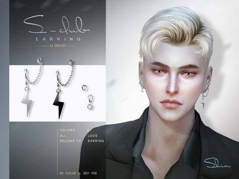 Sims 4 — S-Club ts4 LL EARRINGS 202107 by S-Club — Men earrings, lightning design, I hope you like it #featuredartist Sims 4 Men Earrings, The Sims 4 Cc Earrings Men, Sims 4 Male Accessories, Earrings Lightning, Lightning Earrings, Sims 4 Hair Male, Men's Piercings, Sims 4 Piercings, Free Sims