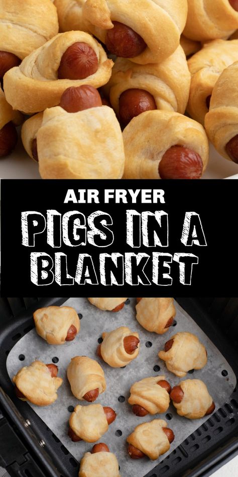 Easy Air Fryer Finger Foods, Air Fry Pigs In A Blanket, Airfryer Pigs In A Blanket, Healthy Pigs In A Blanket, Air Fryer Canapes, Pigs In A Blanket Recipe Air Fryer, Air Fryer Little Smokies, Air Fryer Lunch Ideas For Kids, Air Fryer Recipes For One Person