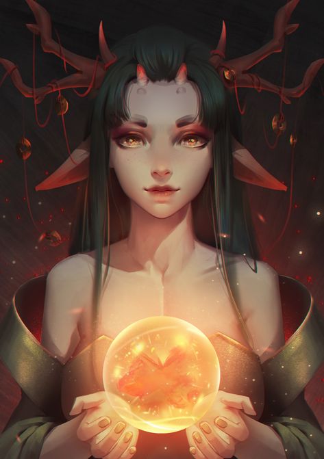 ArtStation - ANTLER, Jingwen Lin Tiefling Antlers, Antler Tiefling, Woman With Antlers, Antlers Drawing, Fae Realm, Fantasy Beings, Deer Girl, Antler Art, Humanoid Creatures