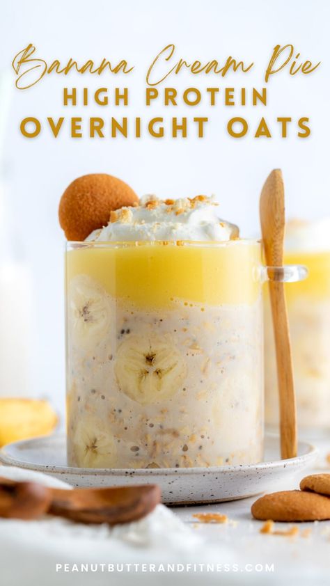 Protein Pudding Breakfast, Bananas Foster Overnight Oats, Overnight Oats Banana Cream Pie, Banana Cream Pie Overnight Oats Healthy, Banana Cream Pie Chia Pudding, High Protein Banana Cream Pie Overnight Oats, Overnight Oats Banana Pudding, Banana Pudding Overnight Oats Healthy, Banana Pudding Oatmeal