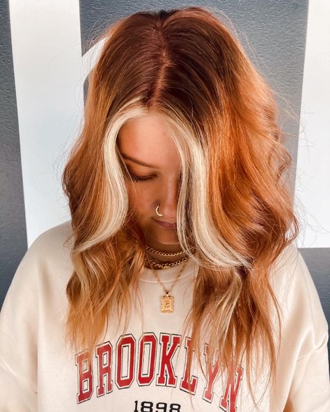 Rainbow Bangs, Money Pieces, Colorful Hairstyles, Red Blonde, Red Blonde Hair, Strawberry Blonde Hair Color, Money Piece, Ginger Hair Color, Red To Blonde