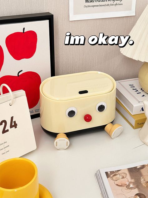 Kawaii Furniture, Fun Office Decor, Shape Ideas, Cute Furniture, Cartoon Face, Bathroom Trash Can, Cute Office, Trash Bin, House On The Rock