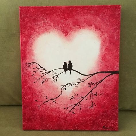 فن الرسم بالمسامير, Love Canvas Painting, Valentines Day Drawing, Valentines Watercolor, Painting Ideas For Beginners, صفحات التلوين, Simple Canvas Paintings, Cute Canvas Paintings, Easy Canvas Art