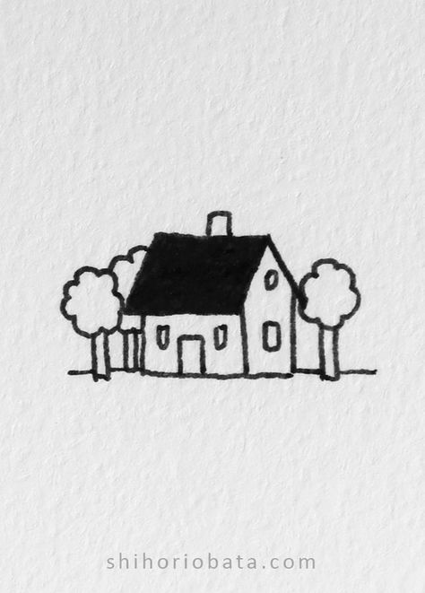 21 Easy House Drawing Ideas House Drawings Simple, Cute House Doodle, Easy House Sketch, Houses Drawing Easy, Cute House Drawing Simple, Simple House Tattoo, House Doodles Simple, Home Drawing Simple, Mini House Drawing