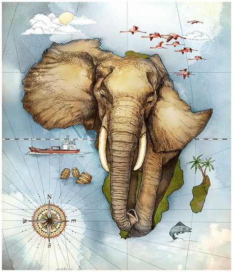 Africa Drawing, Illustrated Calendar, Africa Tattoos, Africa Art Design, African Tattoo, African Map, Afrique Art, African Art Paintings, Africa Art