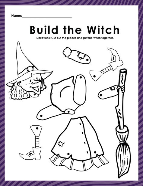 Halloween Activity Ideas For Kids, Build A Witch Printable, Halloween Activity Sheets Free Printable, Halloween English Activities, Witch Worksheets, Witch Activities, Halloween Worksheets For Kids, Kids Halloween Activity, Halloween Activity Sheets