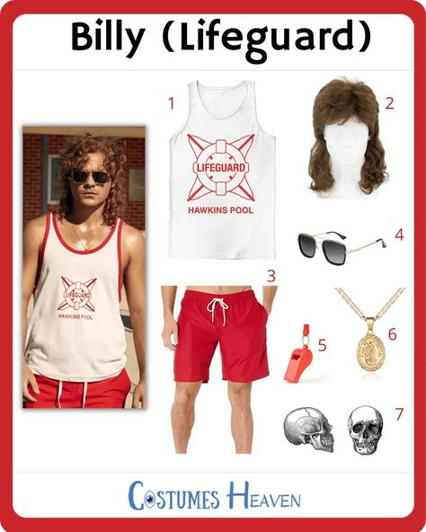 Stranger Things One, Baywatch Costume, Lifeguard Costume, Billy Hargrove, Diy Costume, 80s Style, Baywatch, Costume Cosplay, Netflix Series