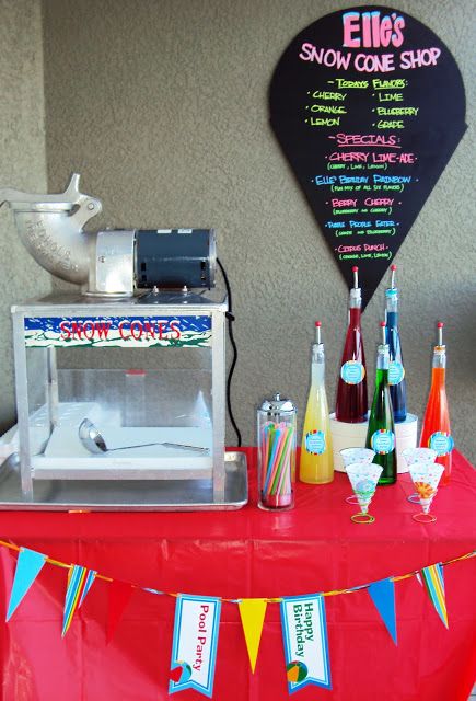 Beach Party Ideas, Cone Ideas, Snow Cone Stand, Backyard Pool Parties, Snow Cone Machine, Sno Cones, Bobbing For Apples, Swim Party, Pool Birthday