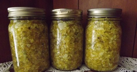 Home made chow chow. The best way to use the "tail end" of the garden as my grandma used to say. It has cabbage, onion, zucchini that got... Cabbage Chow Chow Recipe, Canning Cabbage Recipes, Canning Cabbage, Appalachian Style, Canned Zucchini, Chow Chow Recipe, Home Canning, Cabbage Recipes, Garden Recipes