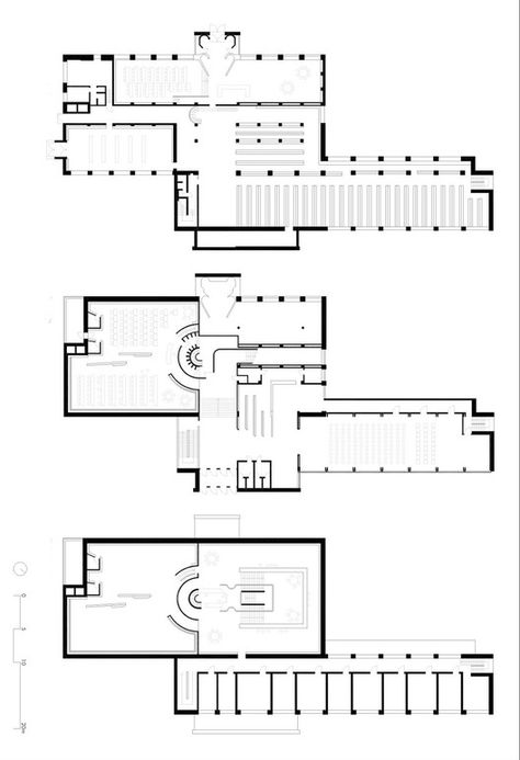 From top to bottom: Basement, Ground Floor, Second Floor. Viipuri Library, Library Floor Plan, Alvar Aalto Architecture, Alvar Alto, Modern Glass House, Library Plan, Scandinavian Architecture, Spatial Design, Architecture Modern