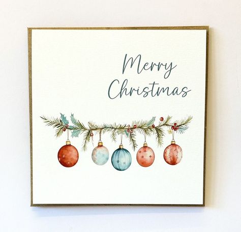 Christmas Card Baubles, Christmas Homemade Cards, Merry Christmas Writing, Kraft Christmas Cards, Christmas Card For Teacher, Watercolor Christmas Cards Diy, Christmas Tree Bulbs, Merry Christmas Cards, Painted Christmas Cards