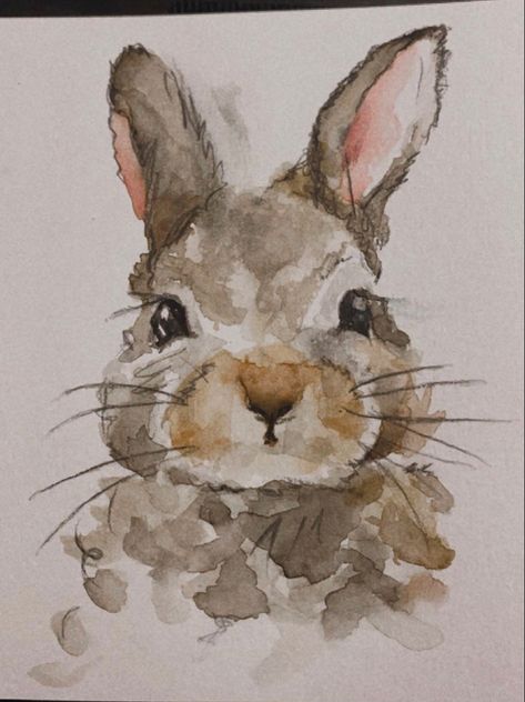 Watercolor Art Rabbit, Bunny Drawing Watercolor, Watercolour Rabbit Painting, Watercolor Rabbit Paintings, Watercolor Art Bunny, Cute Watercolor Paintings Easy Animals, How To Watercolor Animals, Easy Animal Watercolor Paintings For Beginners, Watercolor Rabbit Tutorial