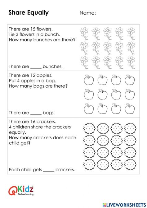 Division Grade 1 Worksheet, Division Activity For Grade 2, Division Worksheets 1st Grade, Division Worksheets For Grade 2, Homeschooling Worksheets, Evs Worksheet, Math Division Worksheets, Easy Math Activities, Maths Worksheet