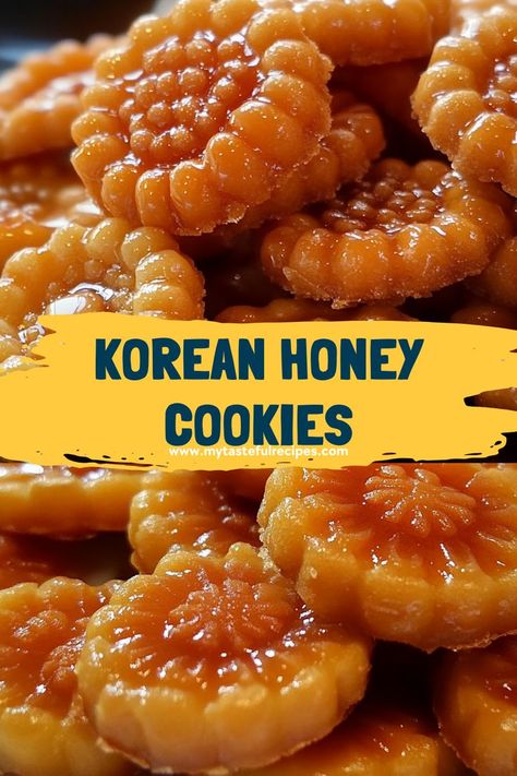 Enjoy the sweet, nutty flavors of these Korean honey cookies! Made with a special touch of sesame and honey, these cookies will melt in your mouth. Pin the recipe for your next baking adventure and indulge in these simple, yet delicious treats! Honey Gingerbread Cookies, Korean Baking Recipes, Asian Cookies Recipes, Korean Desserts Recipes, Korean Snack Recipes, Korean Snacks Recipe, German Honey Cookies, Korean Cookies, Honey Biscuit Recipe