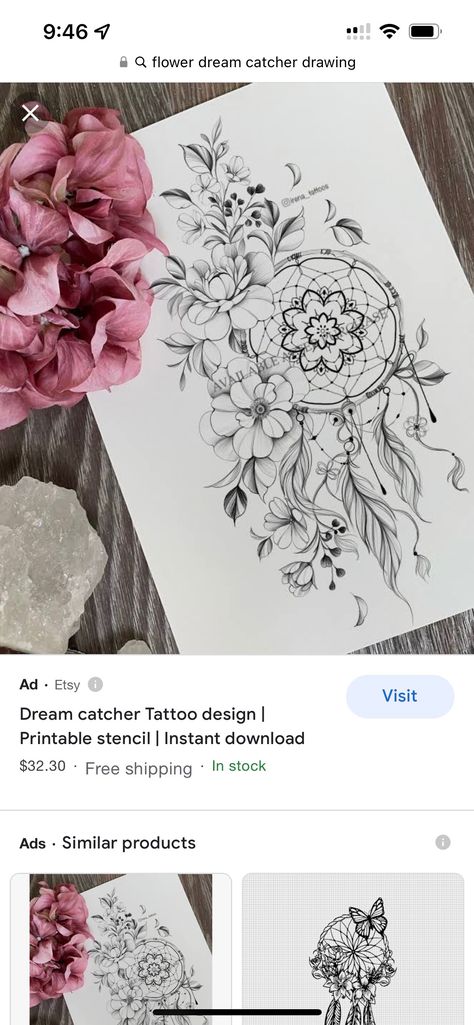 Dream Catcher Flower Tattoo, Dream Catcher Floral Tattoo, Floral Dream Catcher Tattoo, Flower Dreamcatcher Tattoo, Cherry Blossom Dream Catcher Tattoo, Dreamcatcher With Roses Tattoo, Floral Hip Tattoo, Hip Tattoo, Mandala Tattoo