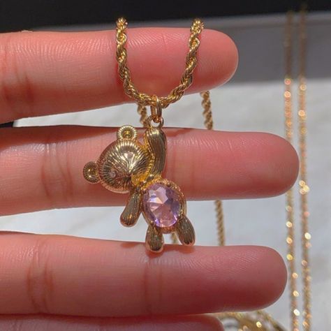 Tous Necklace Bears, Teddy Bear Necklace Aesthetic, Bear Necklace Simple, Pink Butterfly Charm Pendant Necklace, Teddy Bear Necklace, Teddy Bear Necklace Gold, Teddy Bear Pendant, Bear Pendant, Bear Necklace