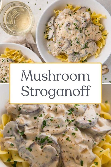 Mushroom Stroganoff Vegetarian, Stroganoff Vegetarian, Dinner With Mushrooms, Traditional Beef Stroganoff, Mushroom Stroganoff Recipe, 40 Aprons, Mushroom Stroganoff, No Meat, Stroganoff Recipe