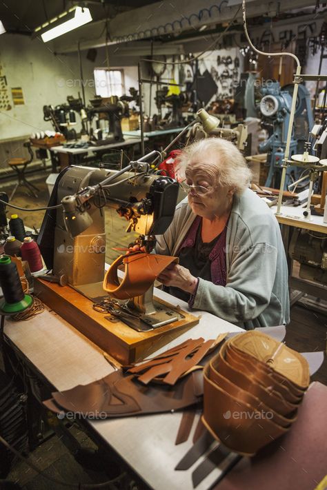 Sewing Leather With A Sewing Machine, Shoemaker Workshop, Handmade Leather Shoes Pattern, Stone Artwork, Environmental Portraits, Fabric Sewing Patterns, Workshop Design, Sewing Workshop, Simple Interior