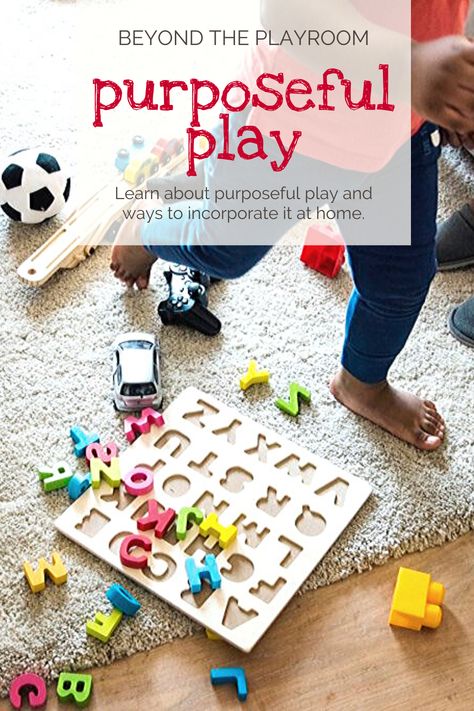 Learn about purposeful play and get tips and techniques on how to engage your child with in-depth, high quality play. Functional Play, Purposeful Play, Types Of Play, Magnetic Letters, Play School, Teachable Moments, Word Recognition, Playroom Organization, Learning Goals