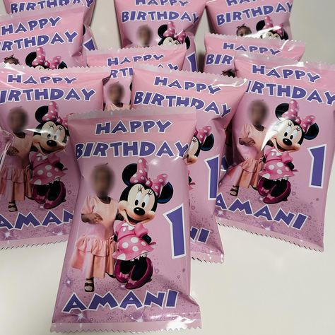 Minnie Mouse Chip Bags 💖 For the Birthday Princess 🥳 Your choice of theme or any design! Chip Bags, Princess Birthday, Minnie Mouse, Chips, Birthday, Design