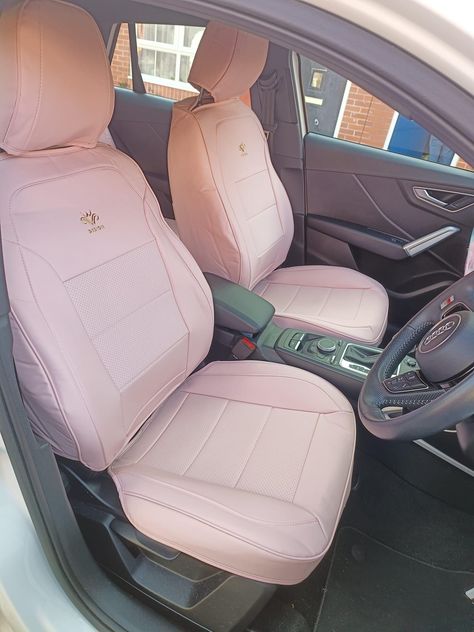 Pink And Beige Car Interior, Inside The Car Aesthetic Pink, Pink Leather Seats Car, Light Pink Car Seat Covers, Pink Seat Covers, Pink Car Interior, Pink Car Seat Covers, Pink Car Accessories, Girly Car Accessories