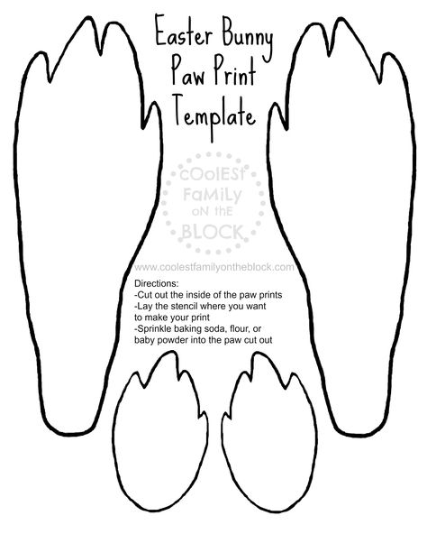 #Free Printable Easter Bunny Paw Prints Template: Front and Back Paws #stencil #footprint #trail #tracks #rabbit Bunny Paw Prints, Easter Bunny Footprints, Printable Easter Activities, Bunny Paws, Easter Arts And Crafts, Mad Hatter Party, Easter Printables Free, Spring Coloring Pages, Easy Easter Crafts