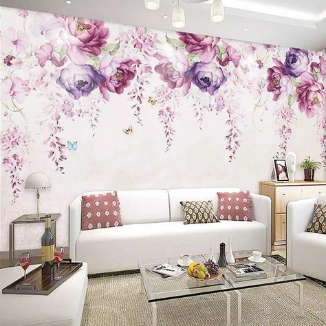 Beibehang Custom wallpaper Living Room Background 3D Wallpaper Purple Hydrangea Leaf Butterfly Photo mural 3D Wallpaper behang|background 3d|3d wallpaper purple|3d wallpaper - AliExpress 3d Wall Murals, Wall Painting Decor, Photo Mural, Bedroom Decor Inspiration, Wallpaper Modern, Custom Murals, Luxury Wallpaper, Beautiful Flowers Wallpapers, Wallpaper Living Room