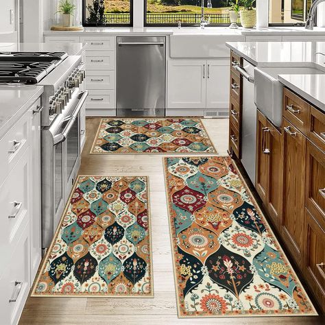 PRICES MAY VARY. 【Moroccan Trellis Kitchen Rug Sets of 3】Falflor Moroccan Trellis kitchen rug sets include 3 piece kitchen rugs for floor,which measures 20”x32”+20”x32”+20”x47”,which can better meet your needs for placing this rug.Perfect size for your kitchen floor,or use as home decor.Design with Vintage elements,which bring visual luxury and elegance to your home decor 【Awesome Floor Rug Sets for Kitchen】Falflor kitchen mat sets is made of premium polyester fabric material,wear-resistant,non- Hallway Laundry, Floral Pattern Rug, Kitchen Rug Runner, Kitchen Rugs Washable, Laundry Room Sink, Bohemian Kitchen, Kitchen Rugs And Mats, Moroccan Trellis, Vintage Elements