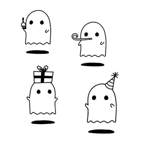 Four cute little ghost stickers Ghost Birthday Drawing, Birthday Ghost Drawing, Cute Doodles Ghost, Small Ghost Tattoo Simple, Line Tattoo Finger, Ghost Illustration Cute, Ghost Cute Drawing, Ghost Cartoon Drawing, Delilah Bon