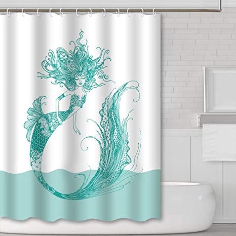 Modern Coastal Bathroom, Mermaid Shower Curtain, Ocean Shower Curtain, Ocean Bathroom, Mermaid Bathroom Decor, Bathroom Curtain Set, Ocean Octopus, Shower Stalls, Teal Bathroom