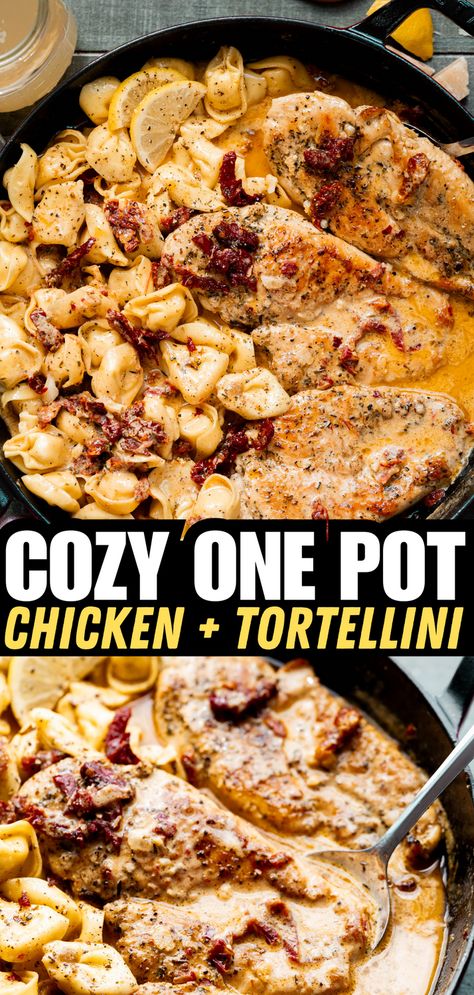 This easy chicken and tortellini recipe is super easy to make and it's the perfect fall dinner! You'll make it again and again! Supper Recipes With Chicken, Tortellini And Chicken Recipes, Chicken And Tortellini Recipes, What Should I Make For Dinner, Tortellini Recipes Easy, Chicken Tortellini Recipes, Dinner Recipes For Two Chicken, Marry Me Chicken Tortellini, Tortellini Alfredo