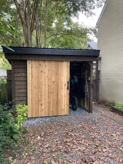 Wood bike shed Diy Bike Shed, Bike Garage, Bike Shelter, Fence Picket, No Foundation, Lean To Shed, Outdoor Biking, Bike Shed, Diy Shed