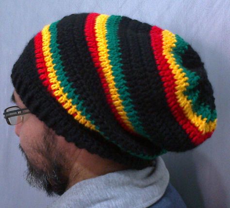 Jamaican Hat Crochet, Crochet Slouchy Hat Free Pattern, Rasta Beanie, Crochet Slouchy Beanie Pattern, Crochet Slouch Beanie, Slouchy Hat Crochet Pattern, Crochet Summer Hats, Crochet Slouchy Hat, Crochet Hat Free