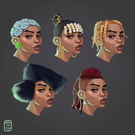 Hairstyle exploration on yesterday's study. Thanks to @tanalieku 's YouTube tutorials that helped me navigate painting without lineart. Used @sukeartcn 's olive brush for everything, except the afro hair down left. #study#digitalart#digitalartist#artwork#conceptart #characterdesign#artstyle#illustration #artistsofinstagram Afro Hair, Hair Down, Youtube Tutorials, Afro Hairstyles, Down Hairstyles, Help Me, Digital Art, Character Design, Hair Styles