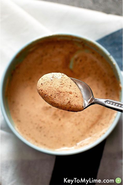 This chipotle lime sauce is SO GOOD! It’s perfect to add to burritos, tacos, and quesadillas. I love keeping a batch in the fridge because it makes all my meal prep taste SO much better! #chipotle #sourcream #dip #sauce #chipotlelime | keytomylime.com Mexican Food Night, Chipotle Lime Sauce, Lime Cream Sauce, Chipotle Sour Cream, Burrito Sauce, American Dinner, Dip Sauce, Lime Cream, Cocktail Ideas