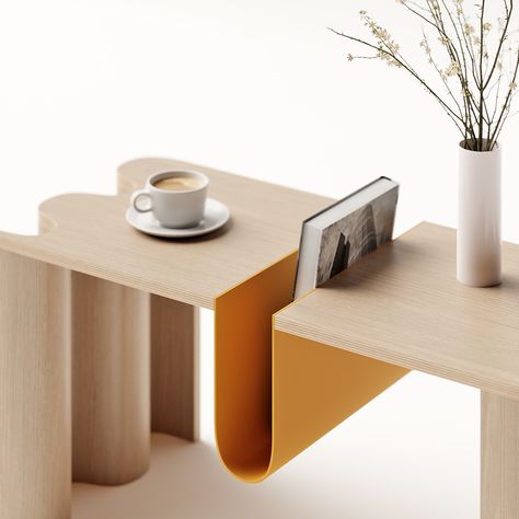 Designed by Joao Teixeira, the Cloth Table's Japandi design features a magazine/book holder right in the center of the coffee table. Japandi Design, The Cloth, Magazine Holders, Modular Furniture, Yanko Design, Coffee Table Design, Design Milk, Center Table, Japanese Design