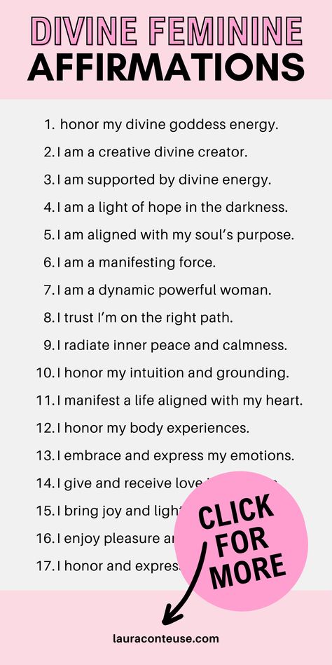 a pin that says in a large font Divine Feminine Affirmations Divine Beauty Affirmations, Divine Feminine Goddess Affirmations, Goddess Affirmations I Am, Light Feminine Affirmations, Divine Feminine Spirituality Quotes, Divine Feminine Spirituality Goddesses, Goddess Affirmations, Divine Feminine Affirmations, Morning Gratitude Affirmation