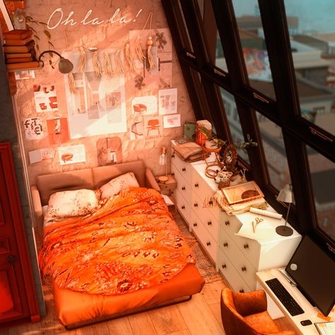 Red, White & Wood Attic Apartment | Patreon Sims 4 Loft Bedroom, Sims Patreon Furniture, White Cas Background Sims 4, Sims4 Apartment Cc, Sims4 Clothes Cc Patreon, Sims 4 Attic, Sims 4 Book Cc, Sims 4 Family House Cc, Ts4 Christmas Cc