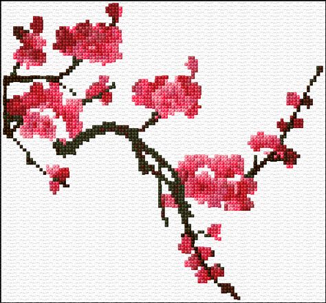 Cross Stitch | Sakura Blossom xstitch Chart | Design Embroidery Tree Pattern, Sakura Cross Stitch, Cherry Blossom Cross Stitch, Embroidery Kawaii, Embroidery Tree, Kawaii Quotes, Viking Pagan, Free Cross Stitch Designs, Sakura Blossoms