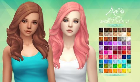 Aveira Sims 4: Wildspit’s Angelic Hair V2 - Recolor  - Sims 4 Hairs - http://sims4hairs.com/aveira-sims-4-wildspits-angelic-hair-v2-recolor/ Angelic Hair, Pelo Sims, Sims 4 Mm Cc, Sims 4 Characters, Sims 4 Mm, The Sims 4 Download, Sims 4 Toddler, Sims Hair, Sims 4 Cas