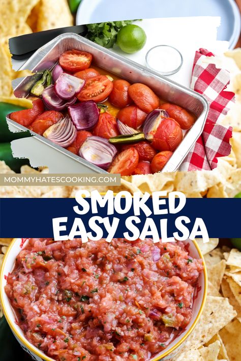 Smoked Salsa Recipe, Smoker Grill Recipes, Smoked Salsa, Traeger Cooking, Pellet Smoker Recipes, Grilled Appetizers, Smoked Vegetables, Game Day Party, Grilling Sides