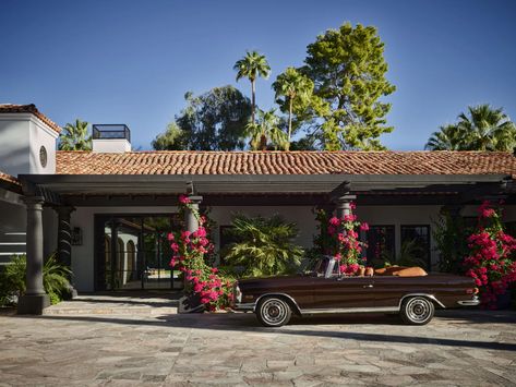 Lucas Interior Embraces Color to Modernize a Palm Springs Spanish Revival Home | Architectural Digest Mission Revival Homes, Maximalist House, Spanish Style Decor, Spanish Revival Home, Spanish Home, Freestanding Fireplace, Timber Beams, Property Design, Hacienda Style